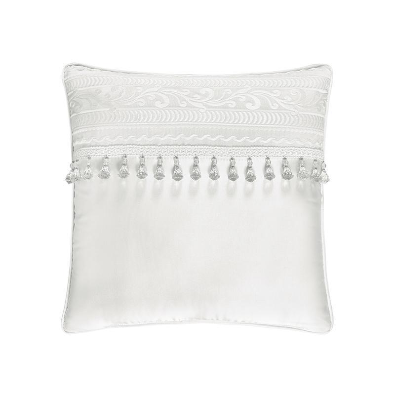 Bianco White Square Embellished Decorative Throw Pillow By J Queen Throw Pillows By J. Queen New York