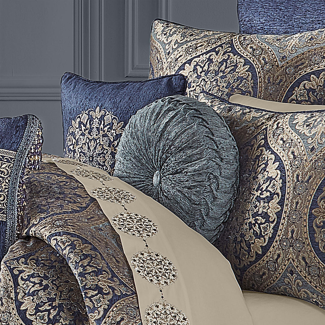 Botticelli Navy Tufted Round Decorative Throw Pillow 15" x 15" By J Queen Throw Pillows By J. Queen New York