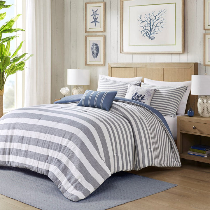 pashio White/Blue 5-Piece Comforter Set Comforter Sets By JLA HOME/Olliix (E & E Co., Ltd)