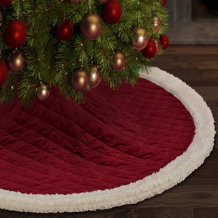 Casey Sherpa Crimson Quilted Christmas Tree Skirt Christmas Tree Skirt By J. Queen New York