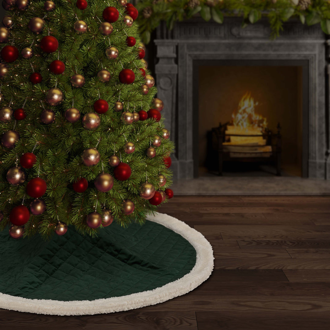 Casey Sherpa Evergreen Quilted Christmas Tree Skirt Christmas Tree Skirt By J. Queen New York