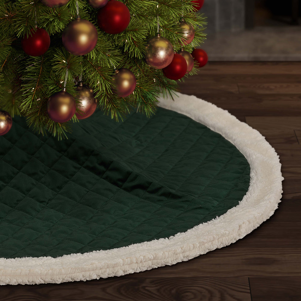 Casey Sherpa Evergreen Quilted Christmas Tree Skirt Christmas Tree Skirt By J. Queen New York