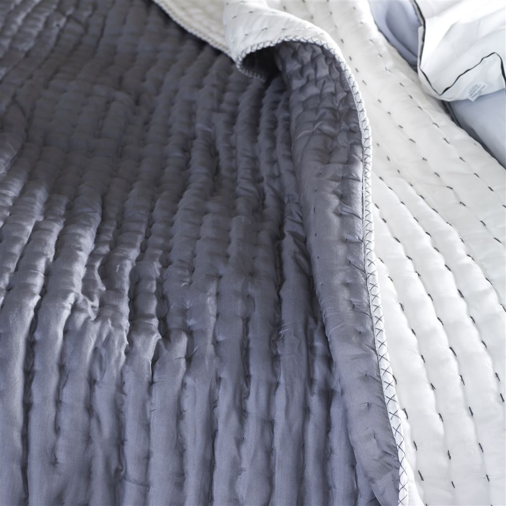 Chenevard Chalk & Graphite Hand Quilted Silk Quilt Quilt Sets By Designers Guild