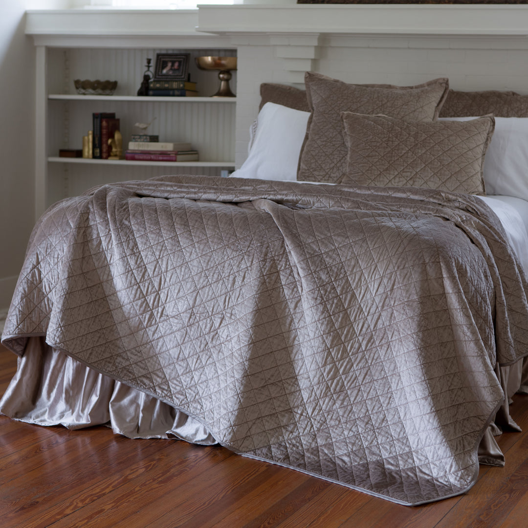 Chlow Champagne Velvet Quilted Coverlet Coverlet By Lili Alessandra