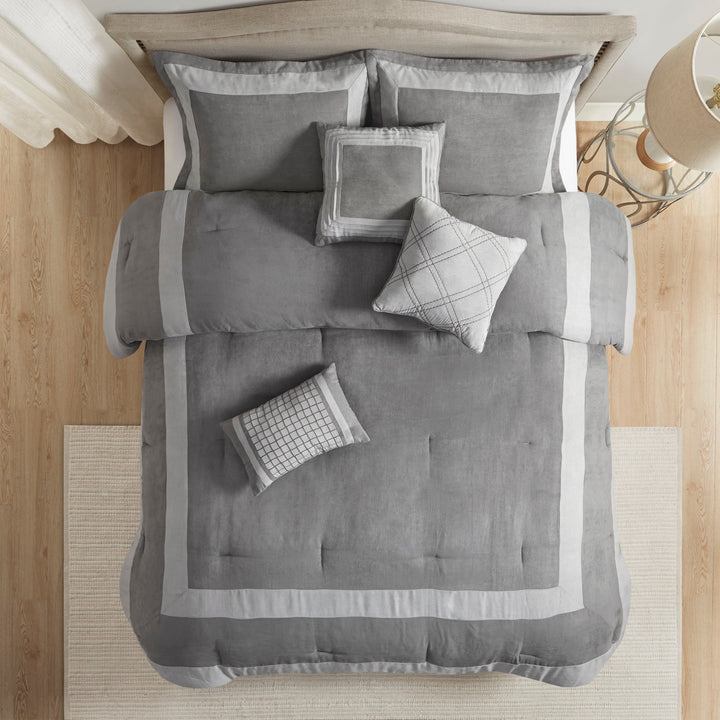 Dax Gray Microsuede 7-Piece Comforter Set Comforter Sets By JLA HOME/Olliix (E & E Co., Ltd)