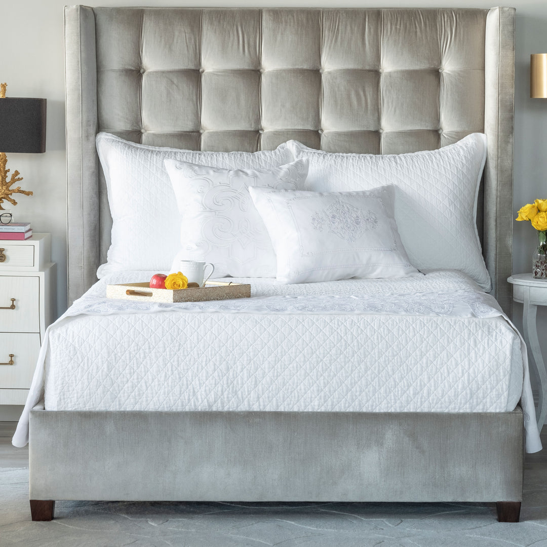 Emily White Linen Diamond Quilted Coverlet Coverlet By Lili Alessandra