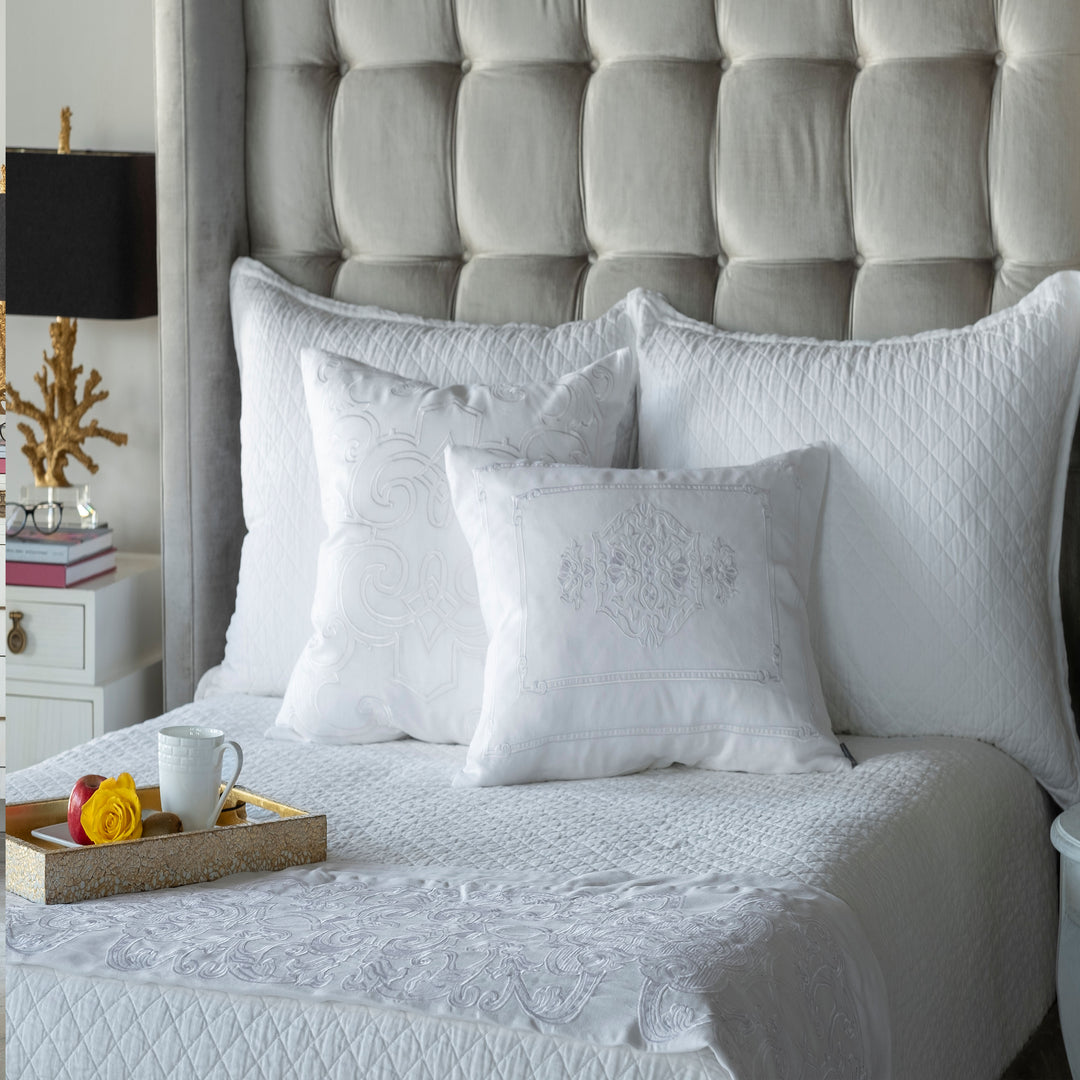 Emily White Linen Diamond Quilted Coverlet Coverlet By Lili Alessandra