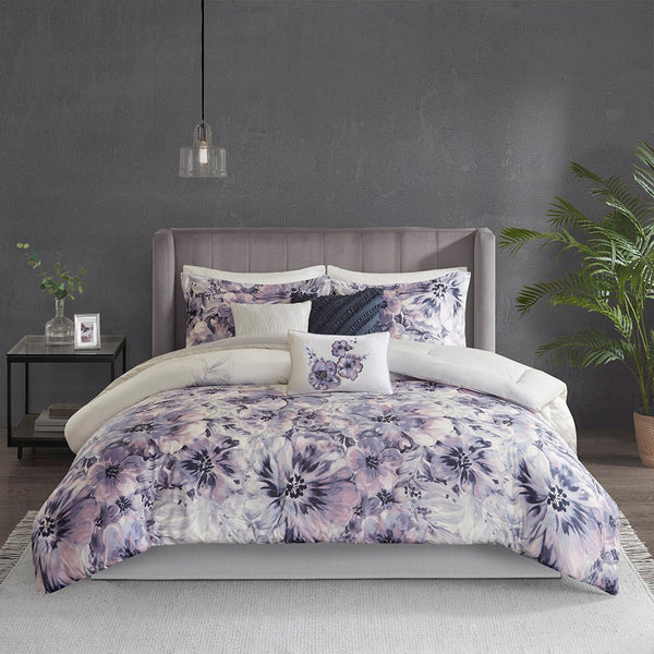 Amaryllis Purple Floral 7 pc Comforter Bed Set by Madison Park