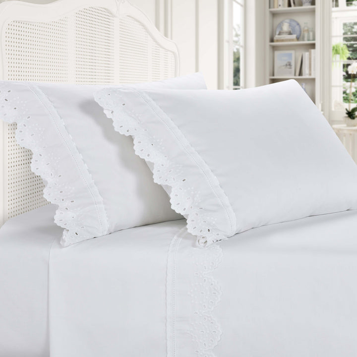 Eyelet White 4 Piece Sheet Set Sheet Sets By J. Queen New York