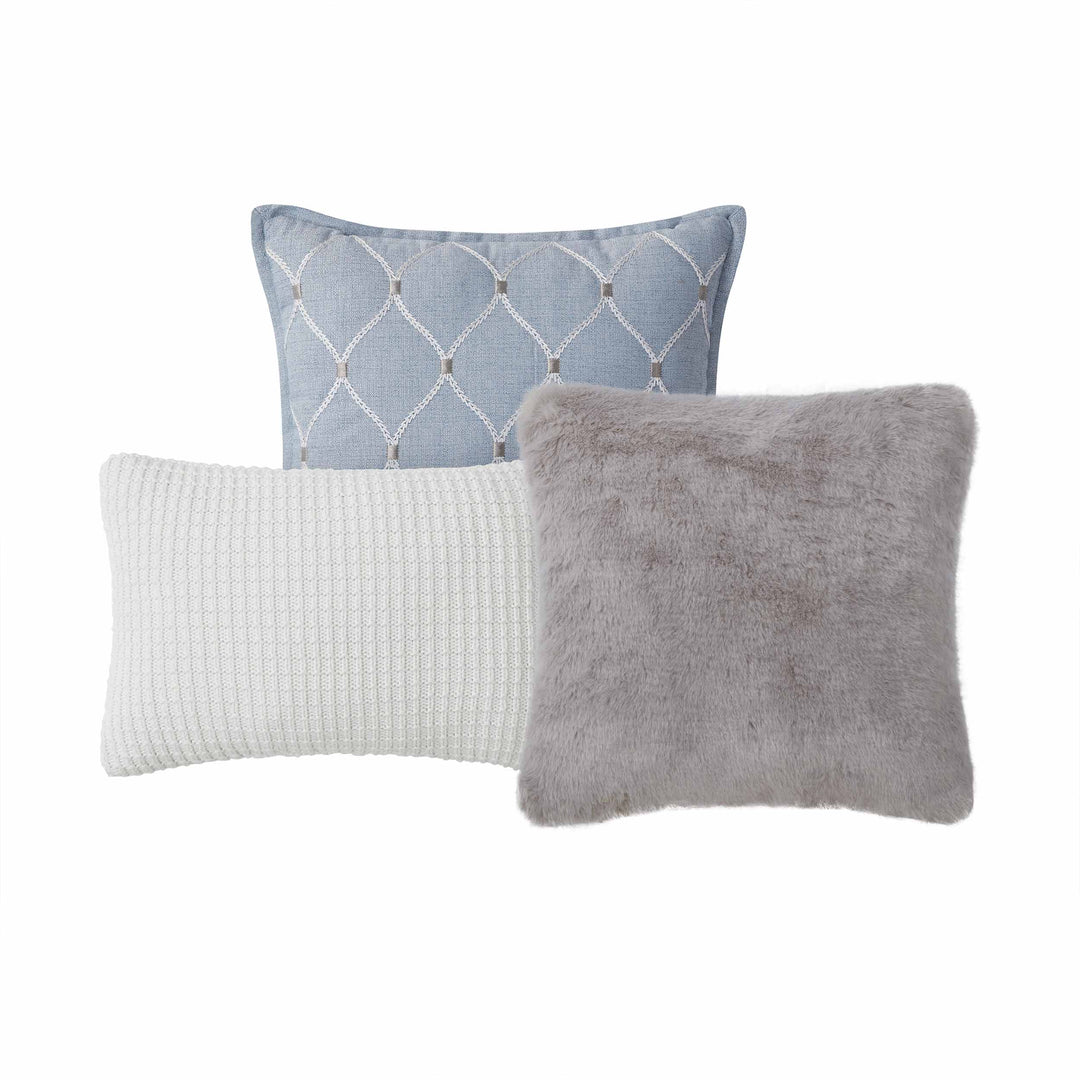 Florence Chambray Blue Decorative Throw Pillow Set of 3 Throw Pillows By Waterford