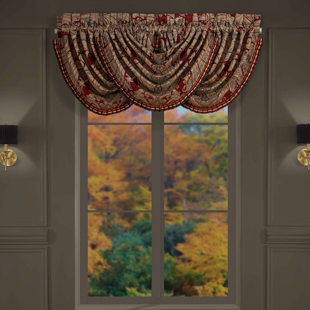 Garnet Red Waterfall Window Valance By J Queen Window Valances By J. Queen New York
