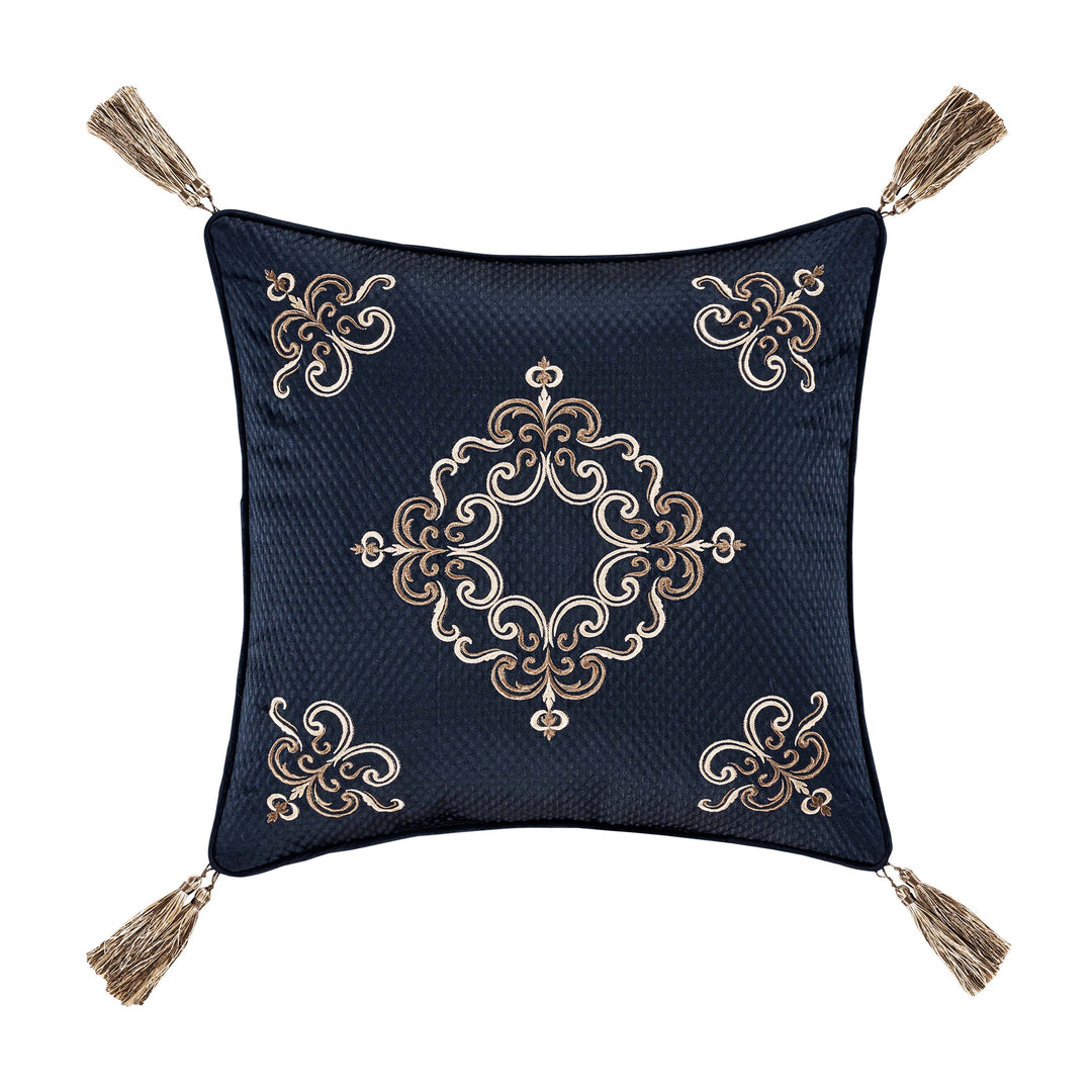 Giardino Blue Embellished Square Decorative Throw Pillow 18" x 18" By J Queen- Throw Pillows By J. Queen New York