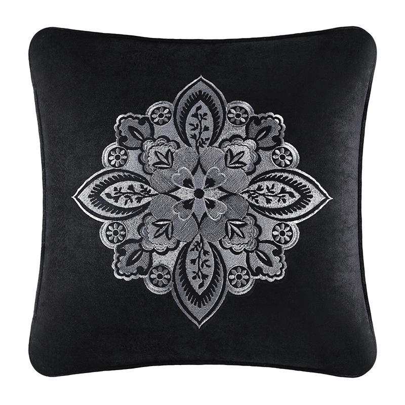 Guiliana Silver/Black Square Embellished Decorative Throw Pillow By J Queen Throw Pillows By J. Queen New York