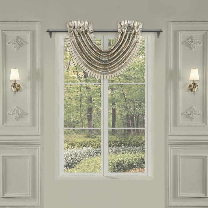 Jacqueline Teal Waterfall Window Valance By J Queen Window Valances By J. Queen New York