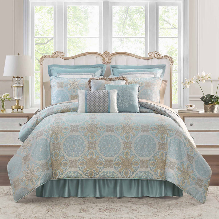 Jonet Cream/Aqua 6 Piece Comforter Set Comforter Sets By Waterford