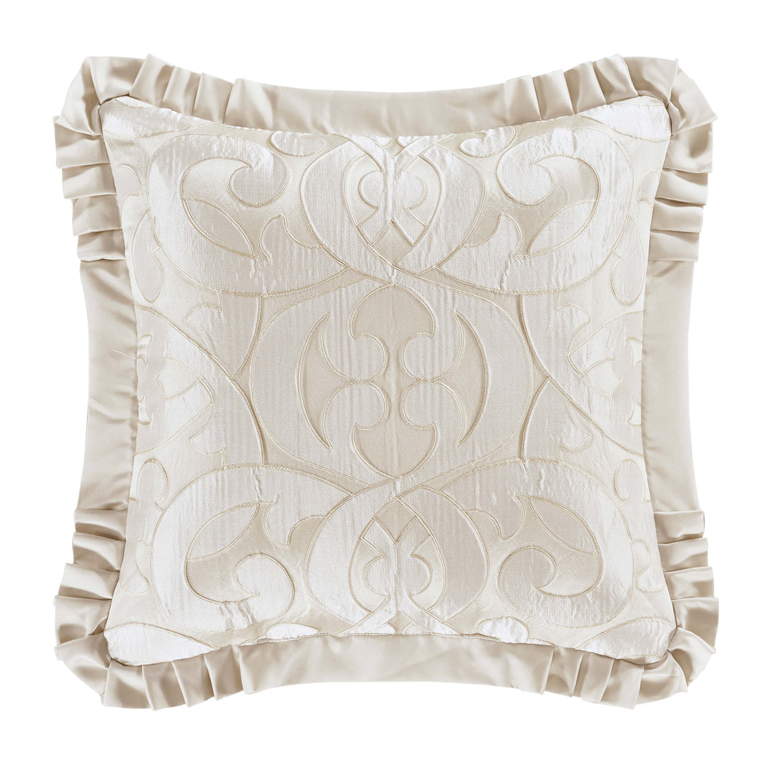 LaBoheme Ivory Embellished Square Decorative Throw Pillow 20" x 20" By J Queen Throw Pillows By J. Queen New York