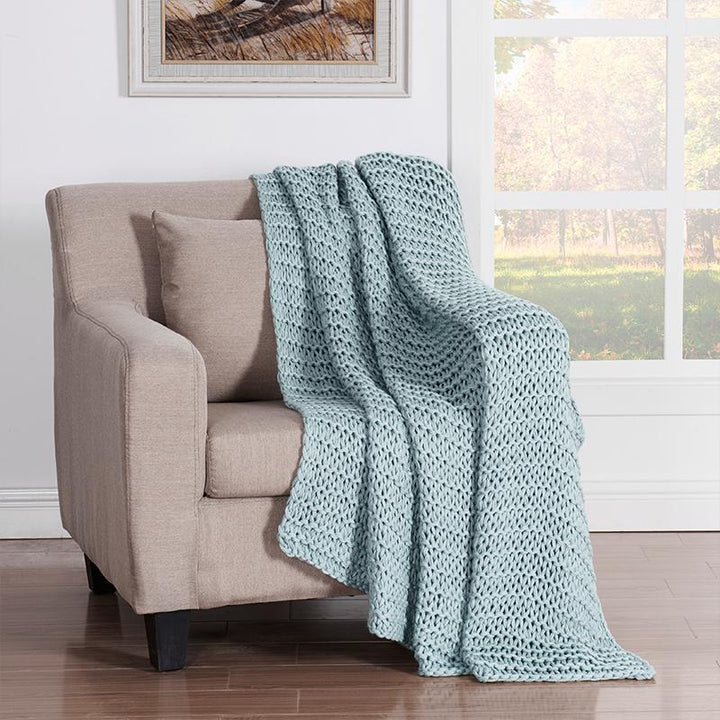 Luca Aqua Chunky Knit Throw By J Queen Latest Bedding