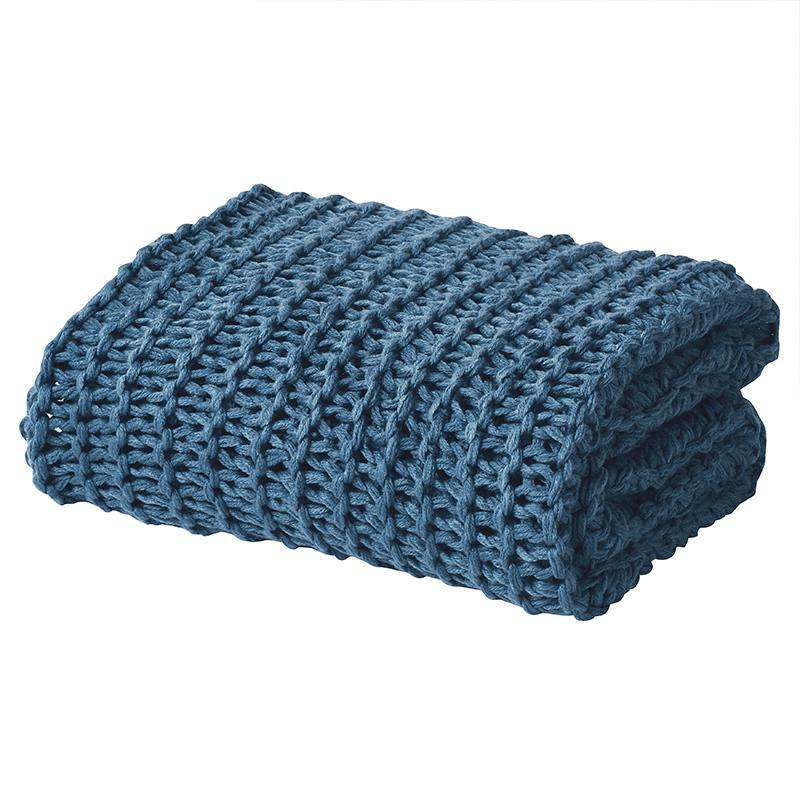 Luca Blue Chunky Knit Throw By J Queen Throws By J. Queen New York