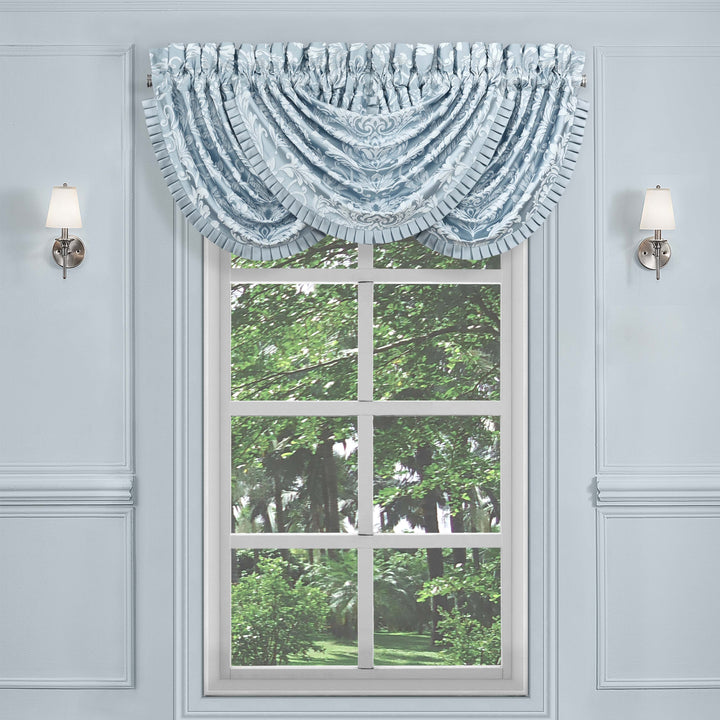 Malita Powder Blue Waterfall Window Valance By J Queen Window Valances By J. Queen New York