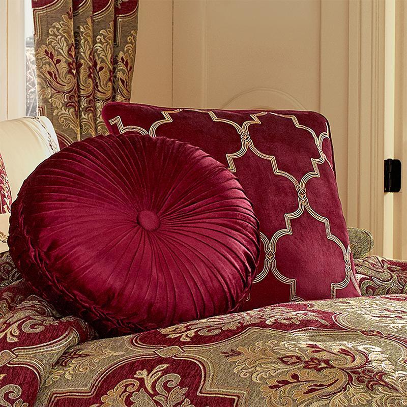 Maribella Crimson Tufted Round Decorative Throw Pillow By J Queen Throw Pillows By J. Queen New York