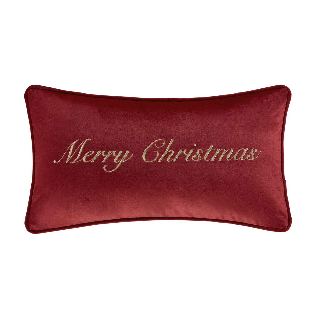 Merry Christmas Crimson Boudoir Embellished Decorative Throw Pillow 20" x 11" Throw Pillows By J. Queen New York