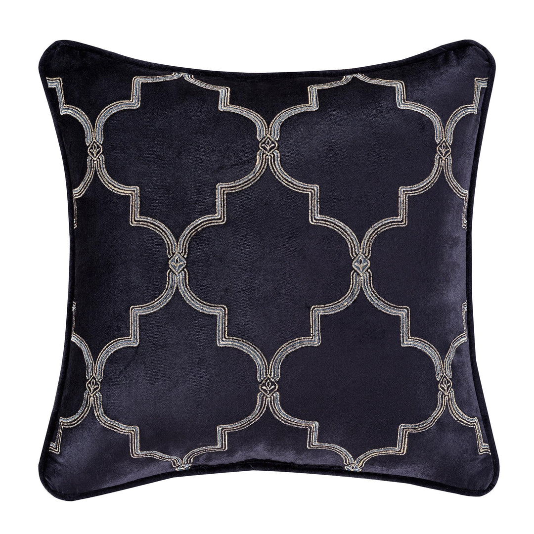 Middlebury Indigo Square Embellished Decorative Throw Pillow 18" x 18" By J Queen Throw Pillows By J. Queen New York