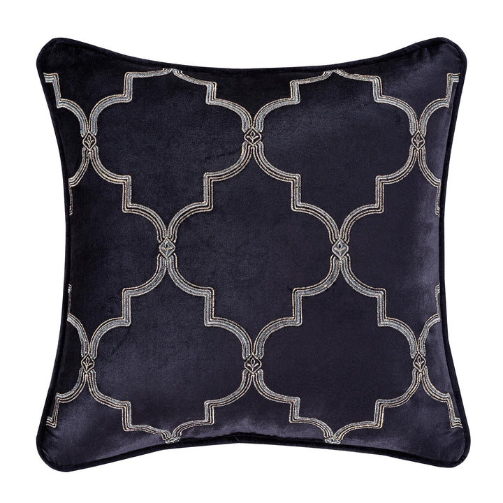 Middlebury Indigo Square Embellished Decorative Throw Pillow 18" x 18" By J Queen Throw Pillows By J. Queen New York