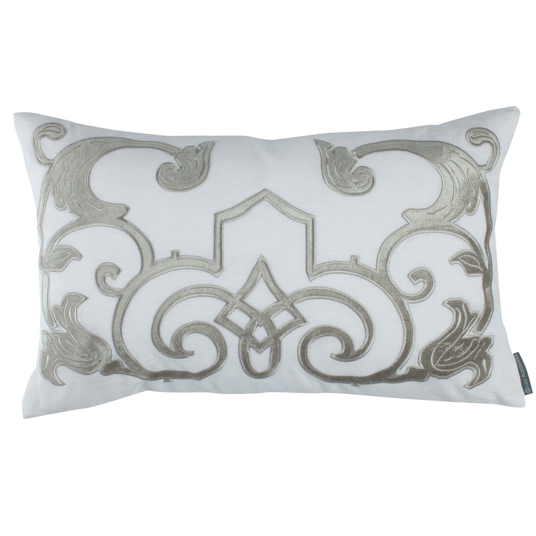 Mozart White Linen Ice Silver Velvet Small rectangle Pillow Throw Pillows By Lili Alessandra