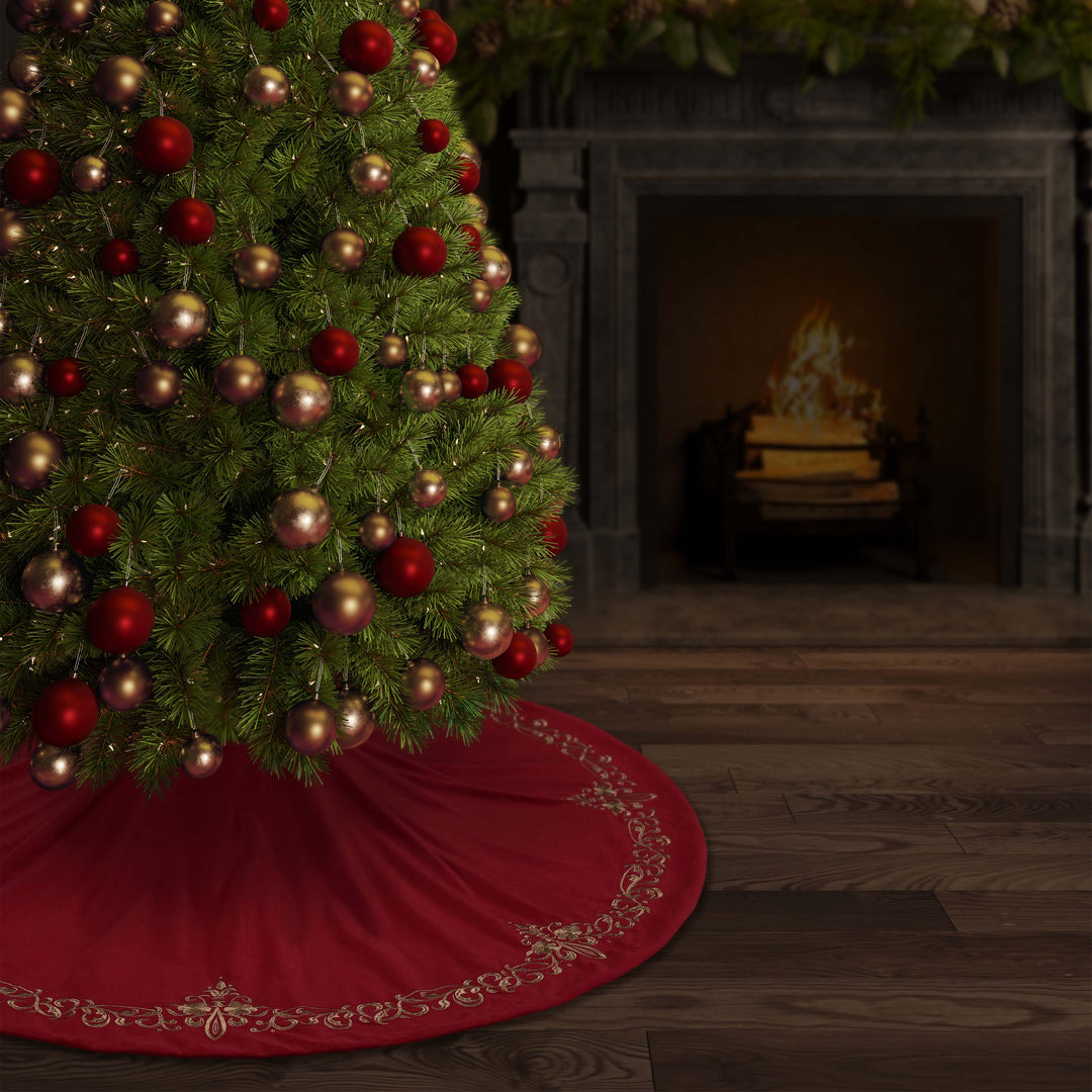 Noelle Crimson Christmas Tree Skirt Christmas Tree Skirt By J. Queen New York