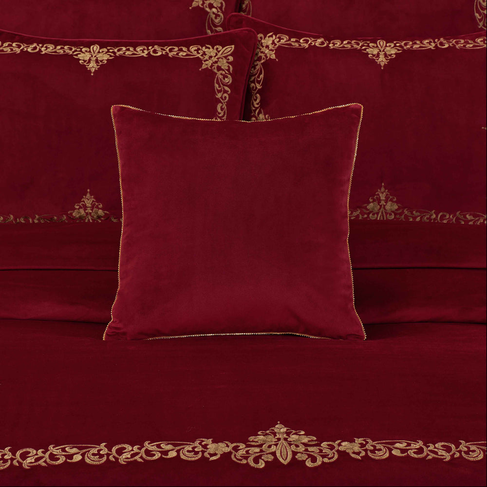 Noelle Crimson Square Embellished Decorative Throw Pillow 18" x 18" Throw Pillows By J. Queen New York