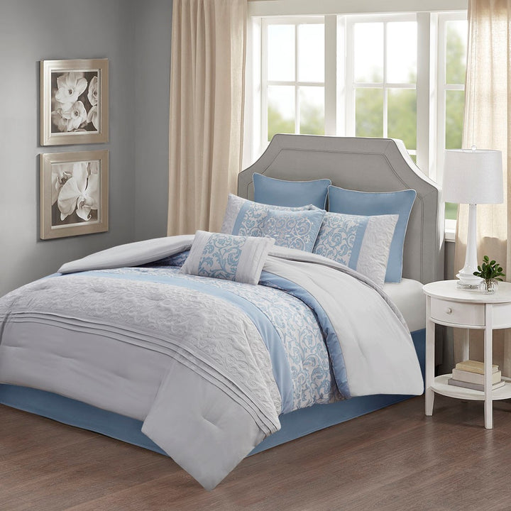 Ramsey Blue 8-Piece Comforter Set Comforter Sets By JLA HOME/Olliix (E & E Co., Ltd)