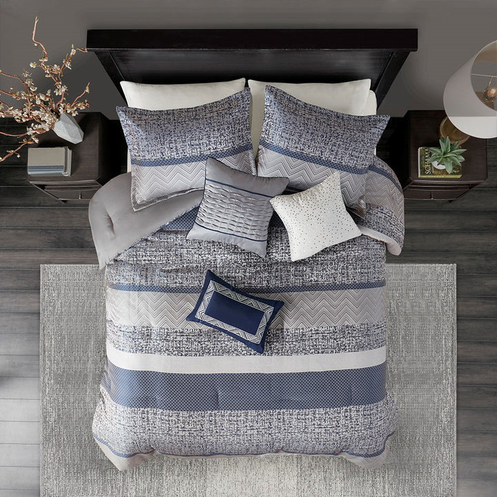 Rhapsody Navy 7-Piece Comforter Set Comforter Sets By JLA HOME/Olliix (E & E Co., Ltd)
