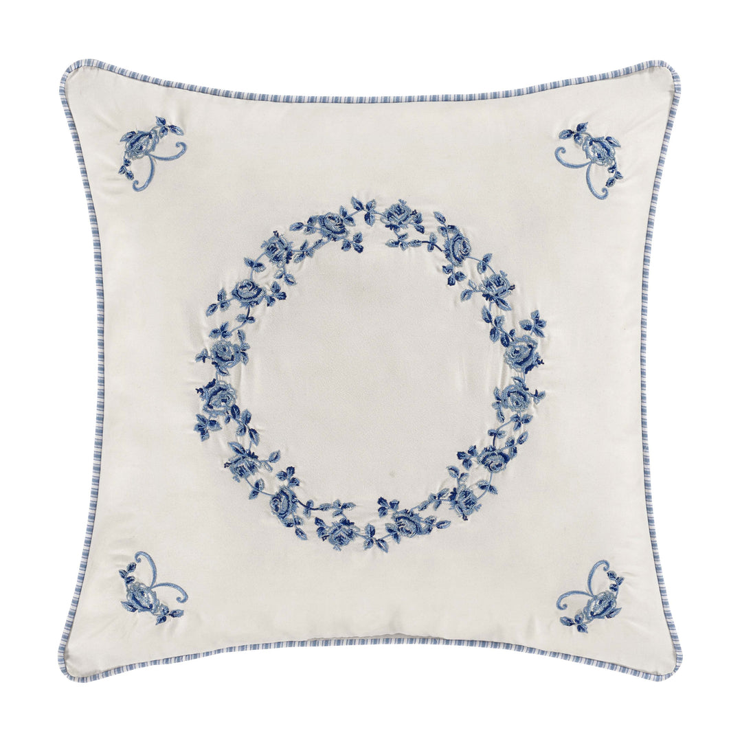 Rialto French Blue Embroidered Decorative Throw Pillow 16" x 16" By J Queen Throw Pillows By J. Queen New York