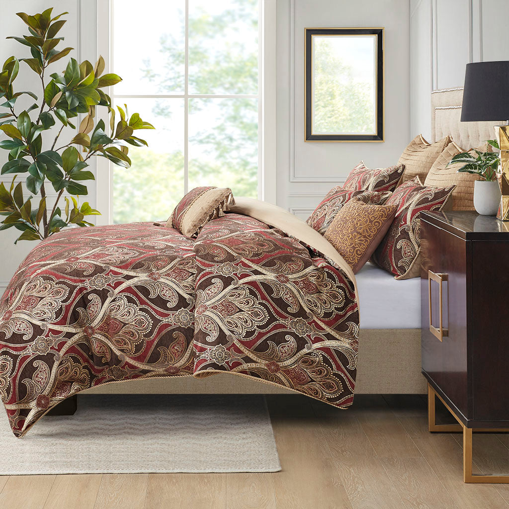 Royale Red 9-Piece Comforter Set Comforter Sets By JLA HOME/Olliix (E & E Co., Ltd)
