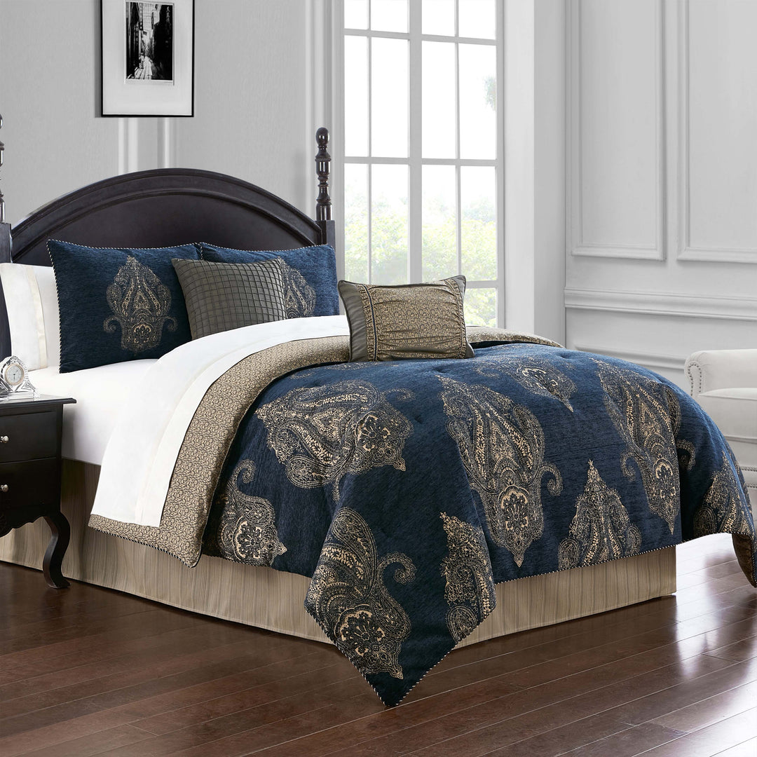 Ryan Navy 6-Piece Comforter Set Comforter Sets By Waterford