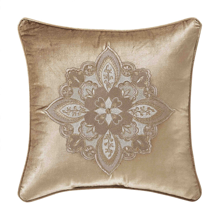Sandstone Beige Square Embellished Decorative Throw Pillow 18" x 18" By J Queen Throw Pillows By J. Queen New York