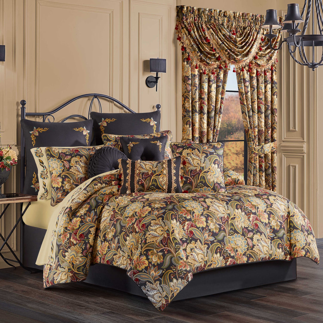 Stefania Black 4-Piece Comforter Set By J Queen - Final Sale Comforter Sets By J. Queen New York