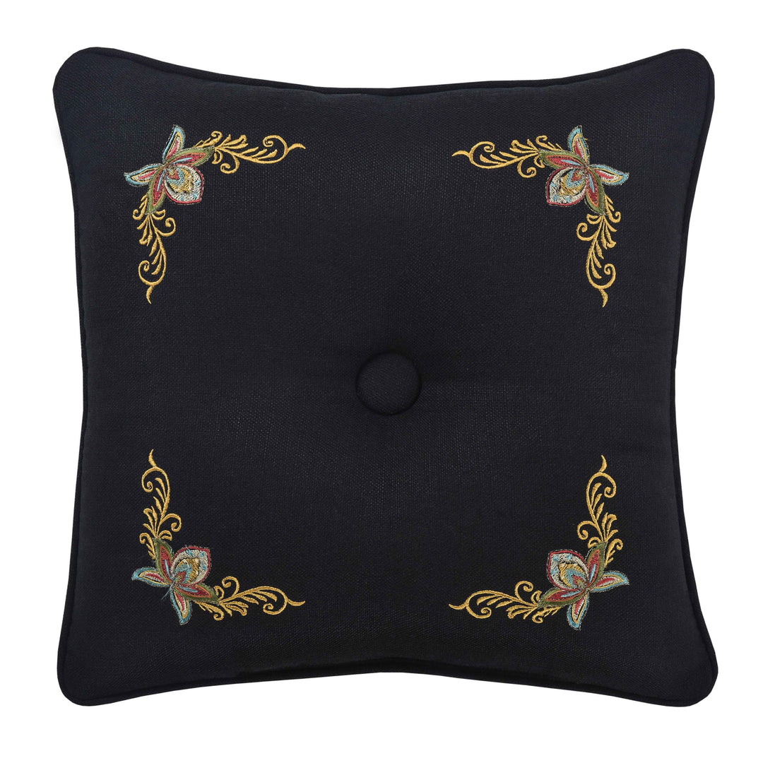 Stefania Black Square Decorative Throw Pillow 16" x 16" - Final Sale Throw Pillows By J. Queen New York