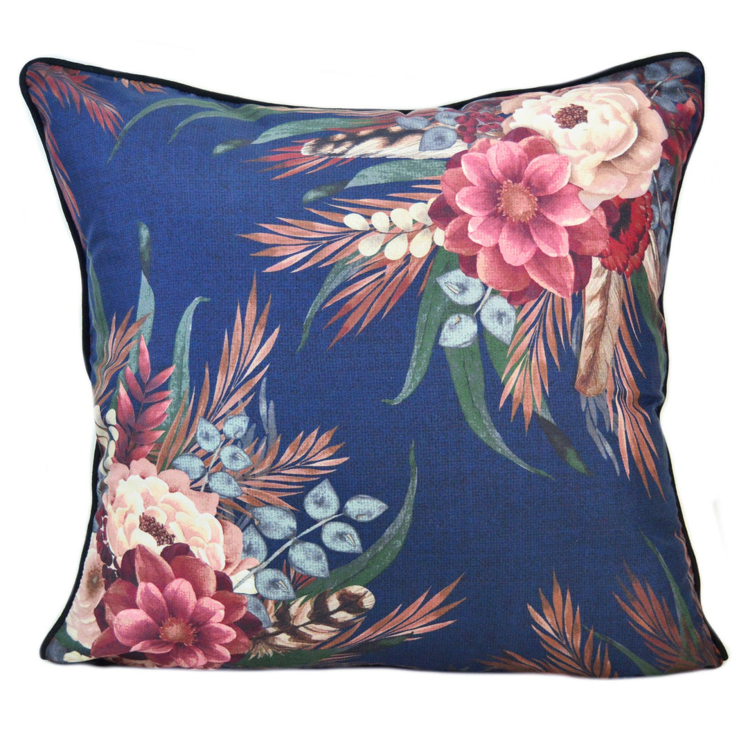 Tartan Charcoal "Floral" Square Decorative Throw Pillow 18" x 18" Throw Pillows By Donna Sharp