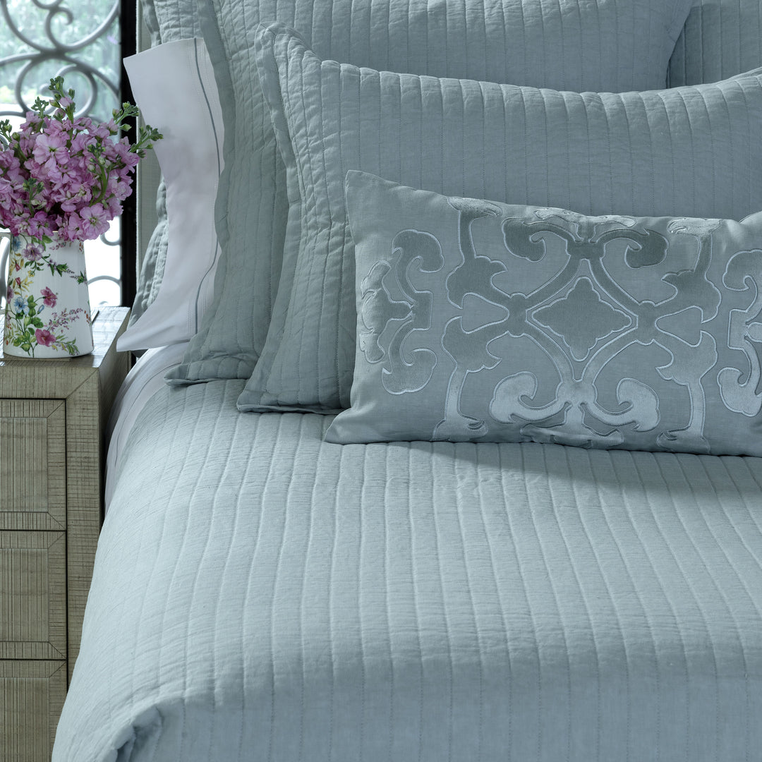 Tessa Sky linen Quilted Coverlet Coverlet By Lili Alessandra