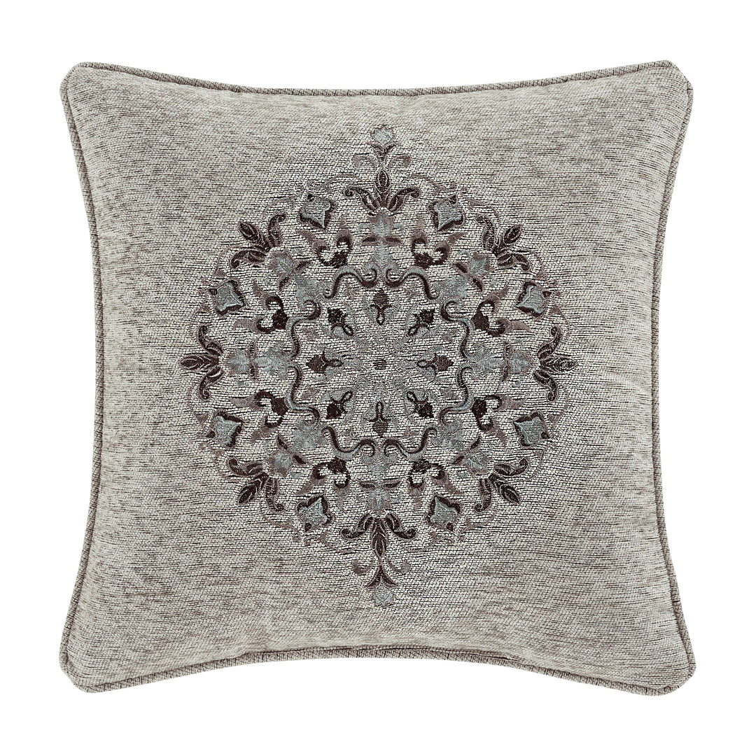Tiana Ice Blue Square Embellished Decorative Throw Pillow 18" x 18" By J Queen Throw Pillows By J. Queen New York