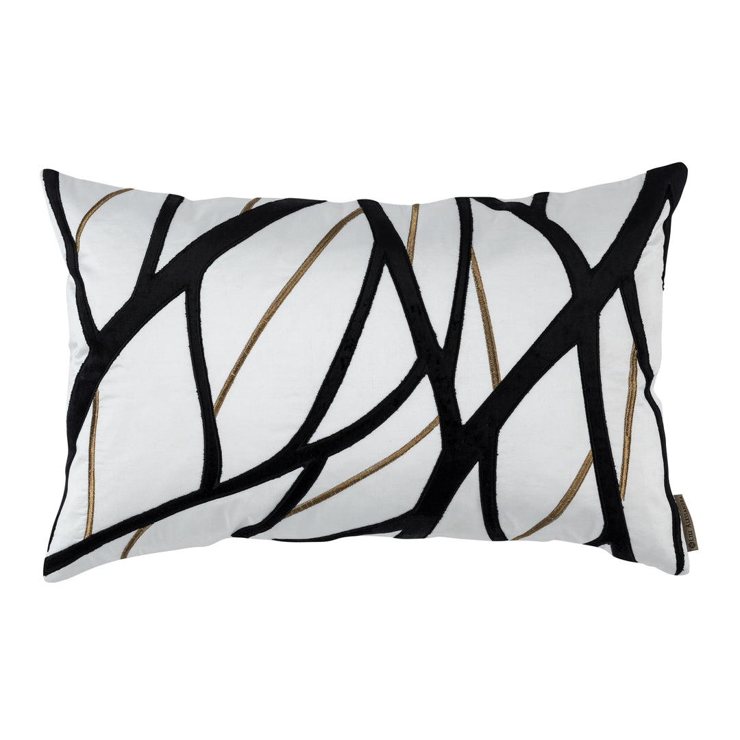 Chloe Ivory/Gold Twig Embroidery Black Velvet Rectangle Decorative Throw Pillow Throw Pillows By Lili Alessandra