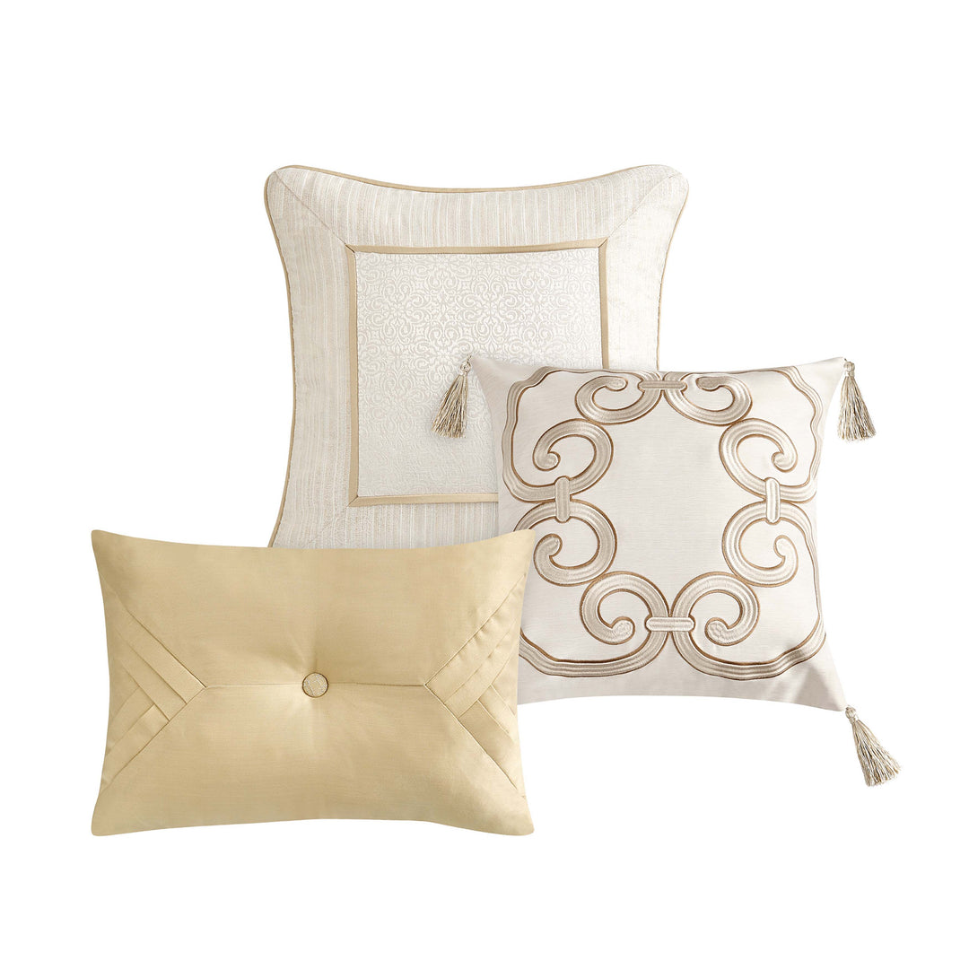 Valetta Ivory and Gold Decorative Throw Pillow Set of 3 Throw Pillows By Waterford