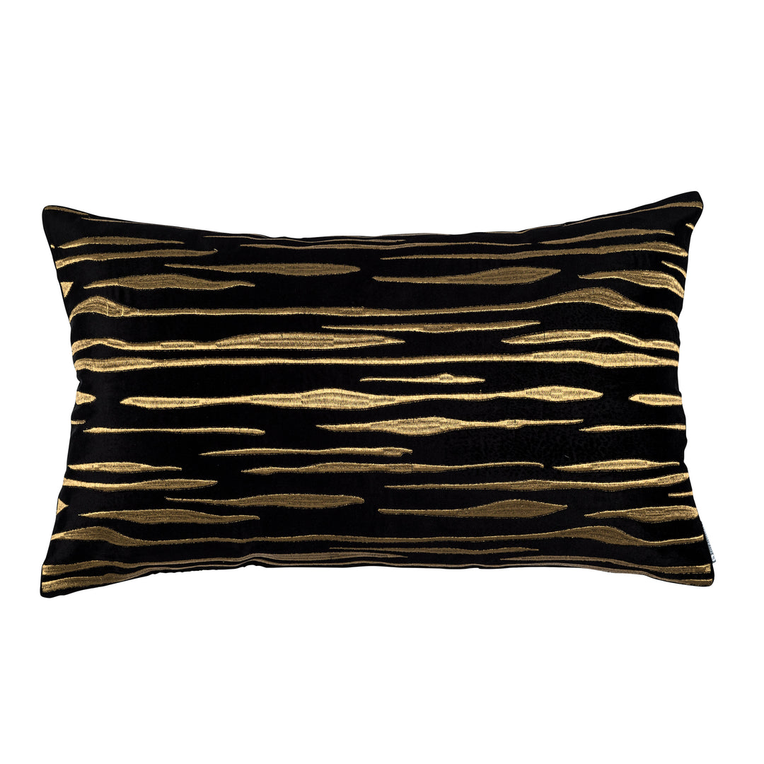 Zara Black Matte Velvet Gold Embroidery Rectangle Pillow Throw Pillows By Lili Alessandra