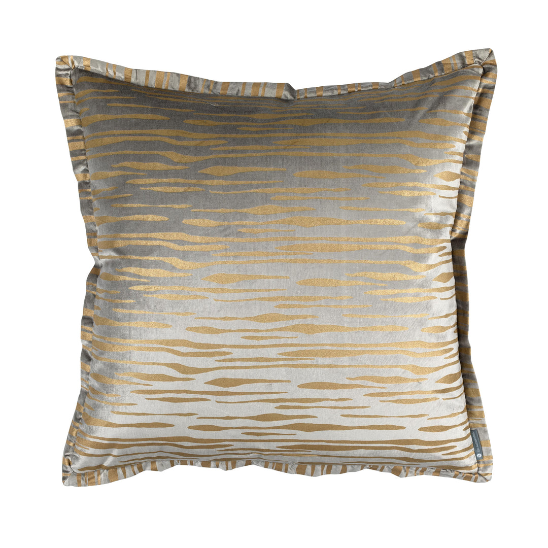 Zara Light Grey Matte Velvet Gold Print Euro Decorative Throw Pillow Throw Pillows By Lili Alessandra