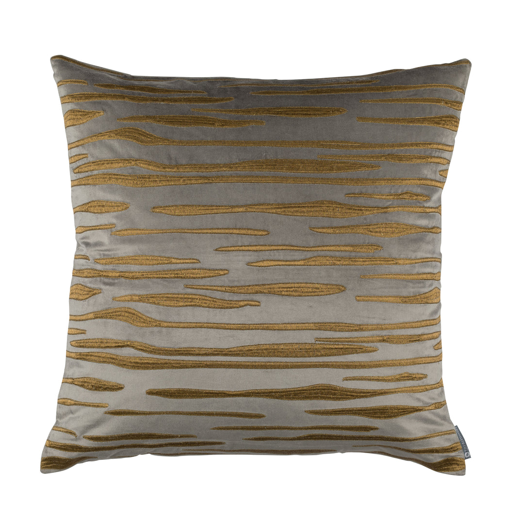 Zara Pewter Matte Velvet Gold Embroidery Square Pillow Throw Pillows By Lili Alessandra